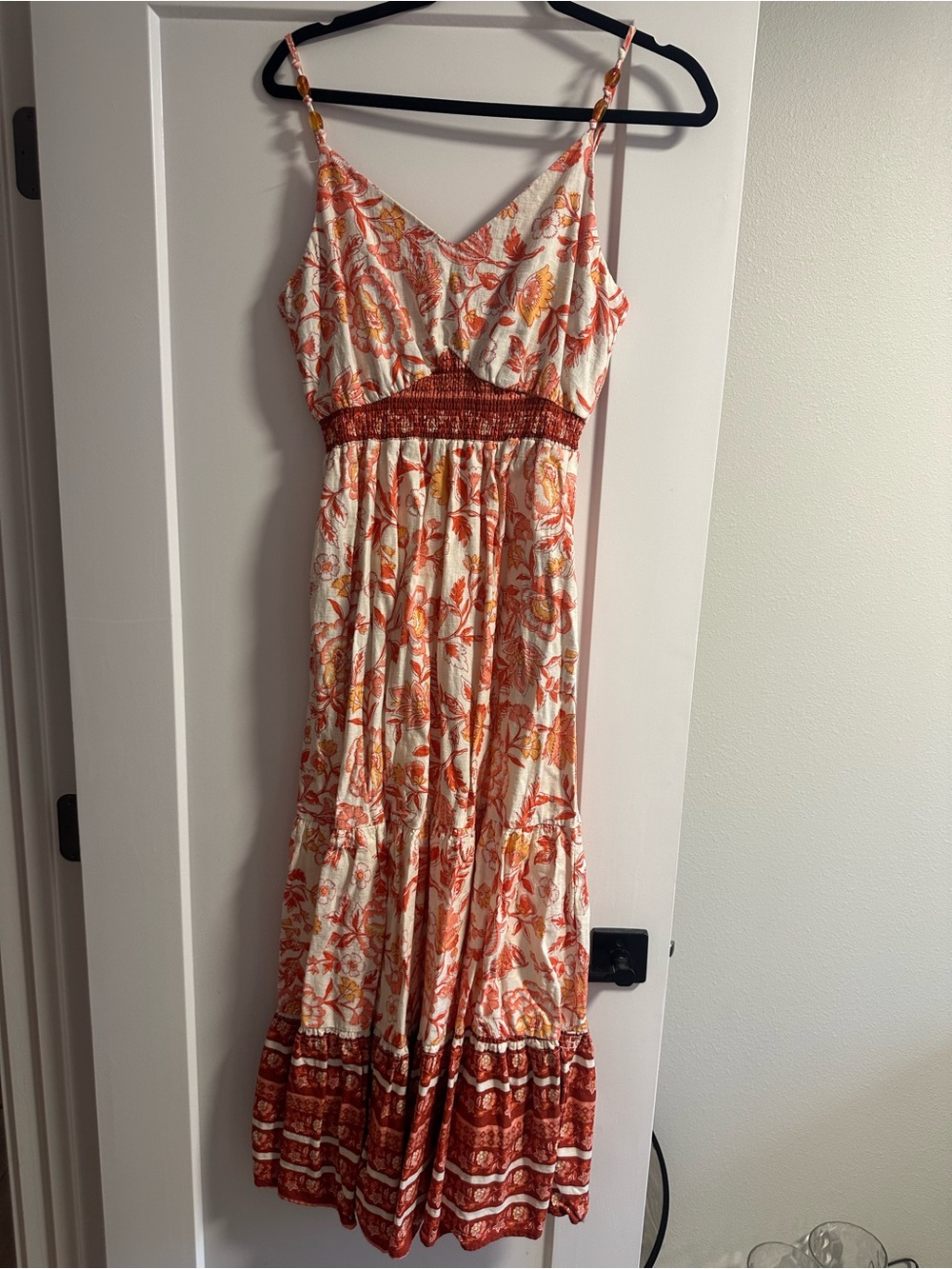 Rachel Zoe Cream Maxi Dress with Coral and Orange Floral Print